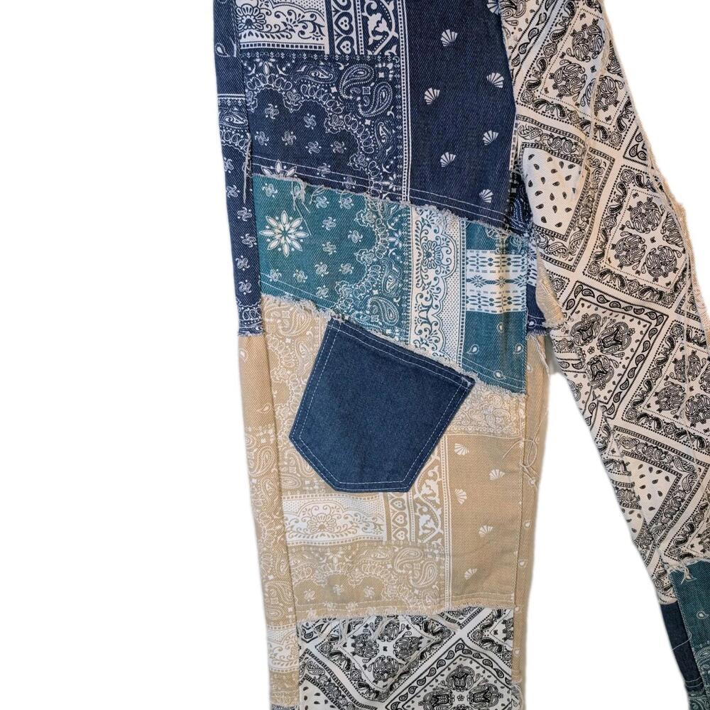 Kollyy Size Extra Small Patchwork Frayed Wide Leg Pants - Picture 2 of 8